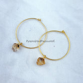 Raw Citrine Earrings, Gold Electroplated Statement Earring, Crystal Loop Earrings